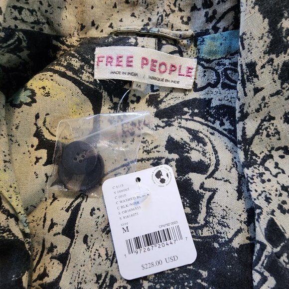 Free People Printed Maxi Duster Women's Oversize Medium Pockets Black/Tan New - Picture 7 of 13